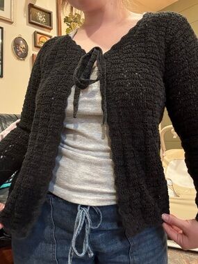 Tiara international Black Knit Tie-Front Cardigan